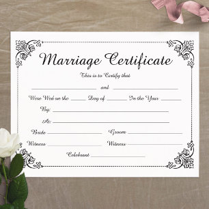 Élégant Certificat de Mariage avec Bordure Florale