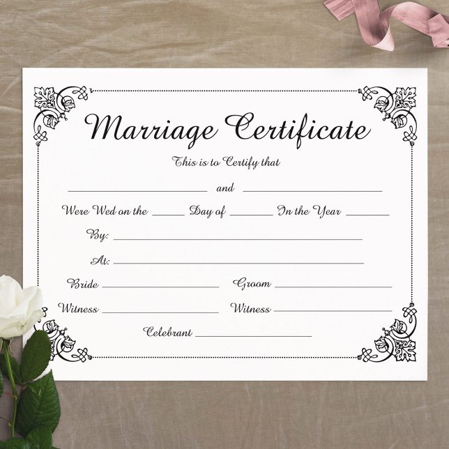 Élégant Certificat de Mariage avec Bordure Florale (Elegant Floral Border Script Marriage Certificate)