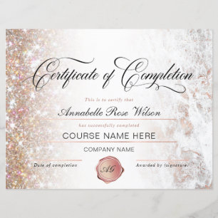 Élégant certificat d'or Rose d'achèvement