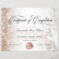 Élégant certificat d'or Rose d'achèvement