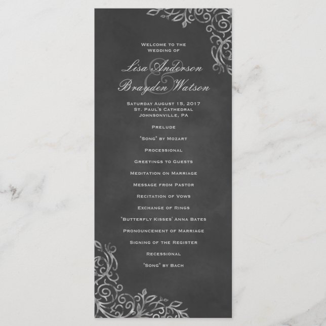 Élégant Chalkboard Filigree Wedding Programme (Devant)