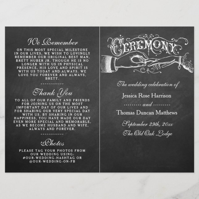 Élégant Chalkboard Mariage programmes de cérémonie (Devant)