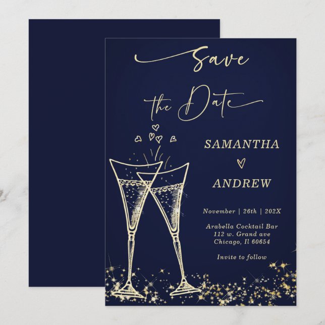 Élégant  Champagne Carte de Faire-Part de Mariage (Devant / Derrière)