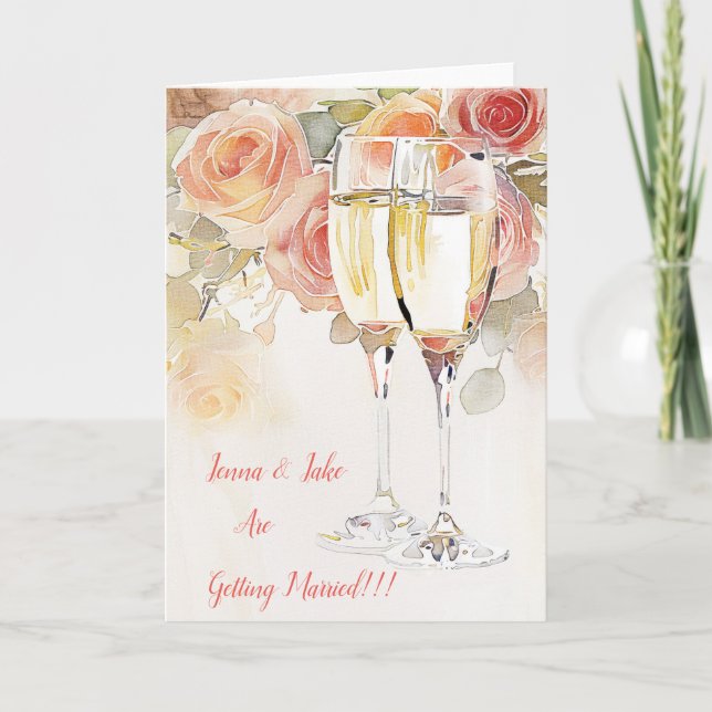 Elégant Champagne & Faire-part Fiançailles Rose (Devant)