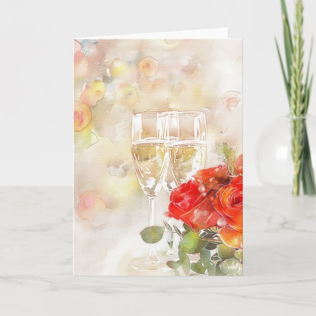 Elégant Champagne & Faire-part Fiançailles Rose (Devant)