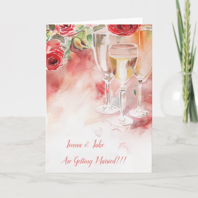 Elégant Champagne & Faire-part Fiançailles Rose (Devant)