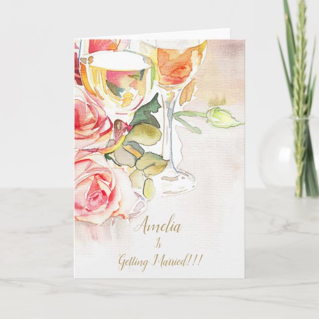 Elégant Champagne & Faire-part Fiançailles Rose (Devant)