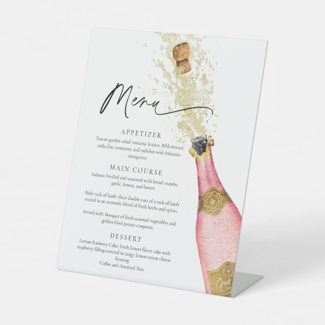 Élégant Champagne Rose Menu Signe (Recto)