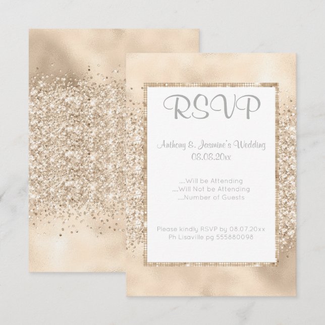 ÉLÉGANT CHAMPAGNE SPARKLE RSVP INVITATION (Devant / Derrière)