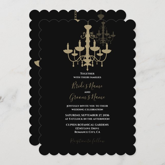 Elégant Chandelier Black Gold Invitations de maria (Devant / Derrière)