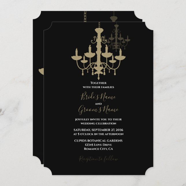 Elégant Chandelier Black Gold Invitations de maria (Devant / Derrière)