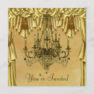 Elégant Chandelier Or Gold Party Invitation