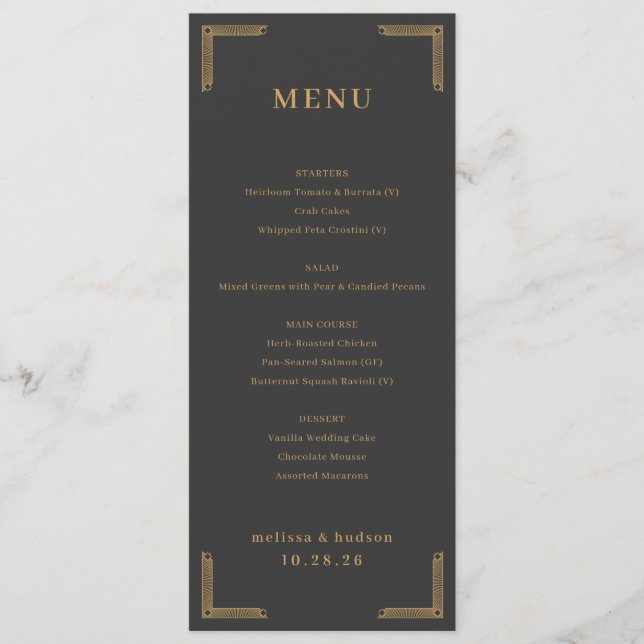 Elegant Charcoal Gold Menu (Devant)