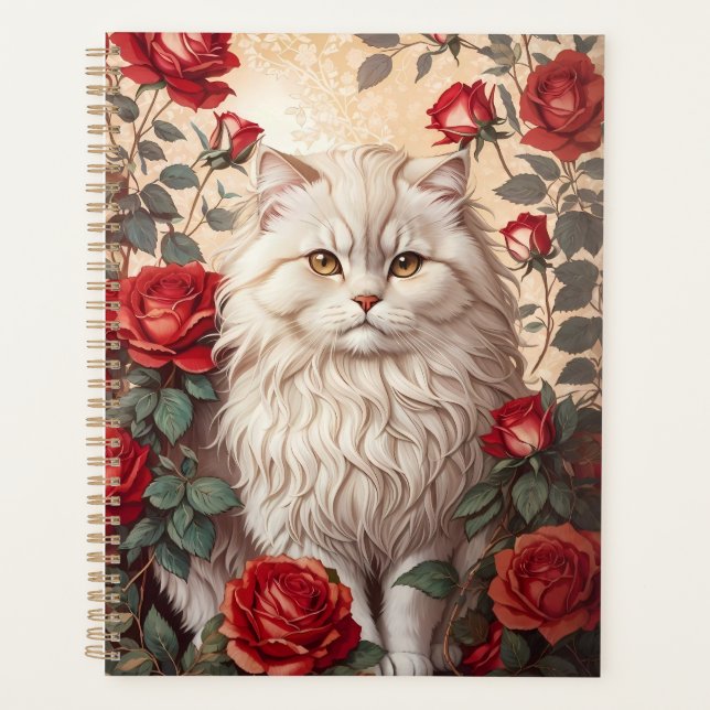 Élégant Chat Perse Vintage Avec Rose (Devant)