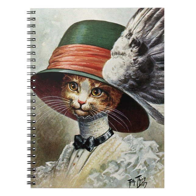 Élégant chat victorien en carnet casquette ailé (Devant)
