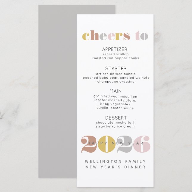 Elégant Cheers to 2024 Silver New Years Menu (Devant / Derrière)