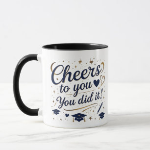Elégant Cheers to You Graduation Mug - Navy Blue