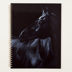 Élégant cheval noir peint à la main