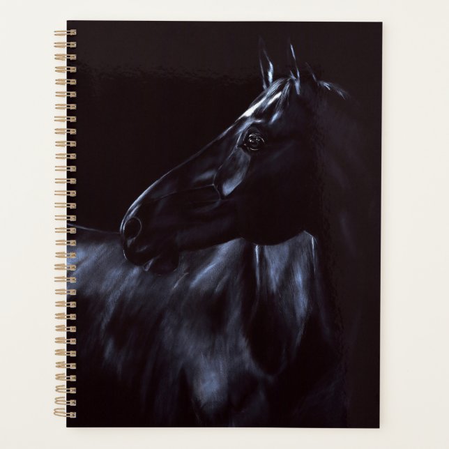 Élégant cheval noir peint à la main (Devant)