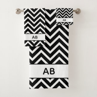 Elegant Chevron Pattern on Black White Monogrammed