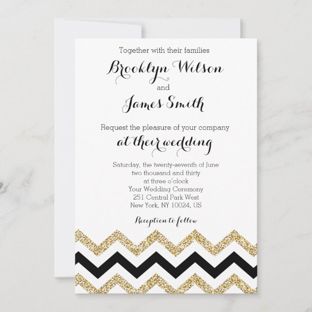 Elégant Chevron Wedding Invitations Or (Devant)