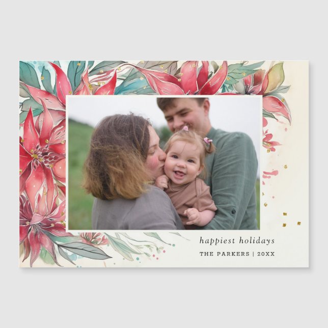 Elégant Chic Aquarelle Poinsettia Photo Botanique (Devant)