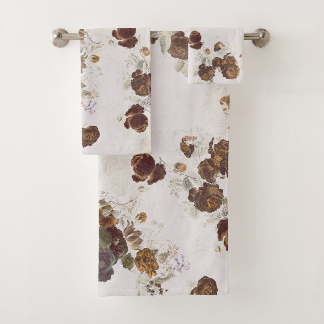 Elégant chic Beige Brown Rose Floral Toile (En situation)