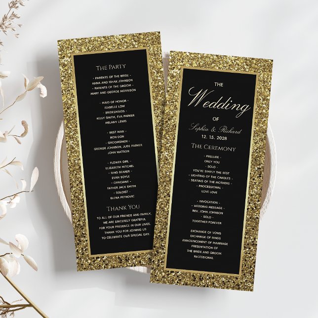 Élégant Chic Black and Gold Wedding Programme (Créateur téléchargé)