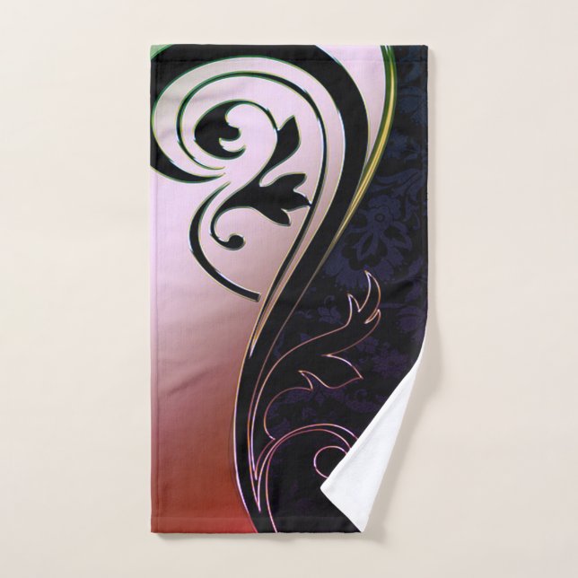 Élégant Chic Black Damask Gold Swirls (Serviette à main)