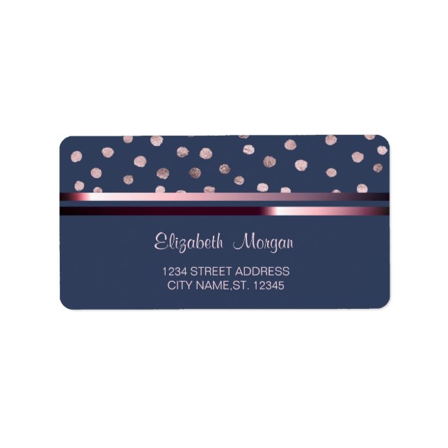 Élégant Chic Bleu, Rayures, Étiquette de Mariage C (Devant)