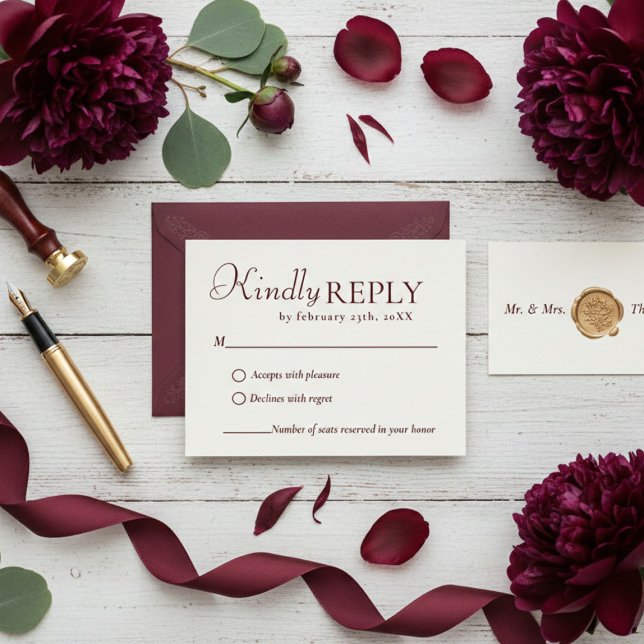 Elegant & Chic Burgundy wedding RSVP Card (Créateur téléchargé)