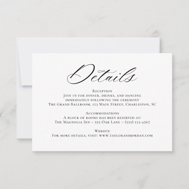 Elegant Chic Calligraphy Mariage Détails Carte (Devant)