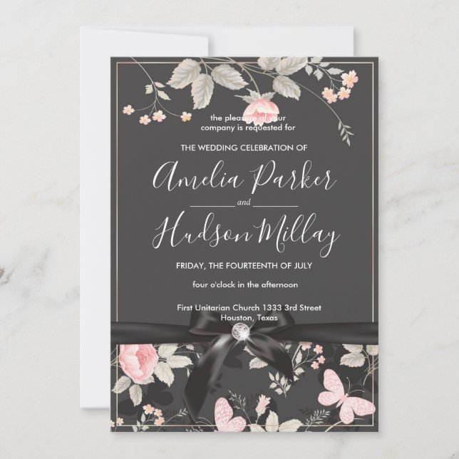 Élégant chic faire-part de mariage floral (Devant)
