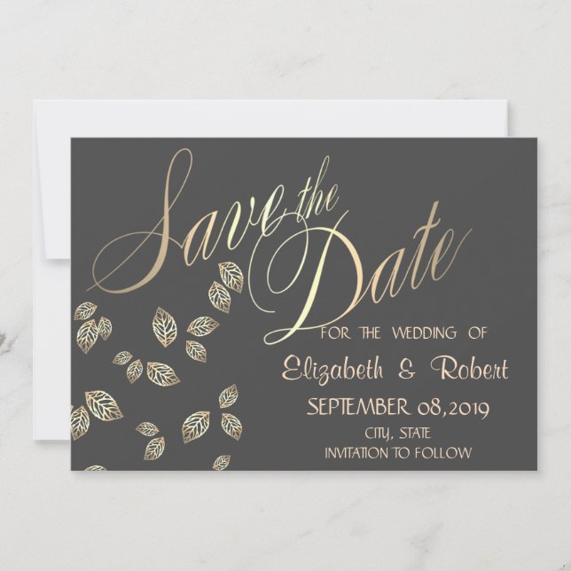Élégant Chic Feuilles d'Or Save The Date (Devant)
