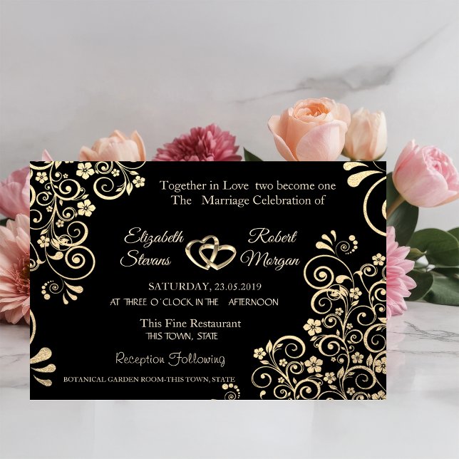 Élégant Chic Fleurs Dorées Faire-Part de Mariage (Créateur téléchargé)
