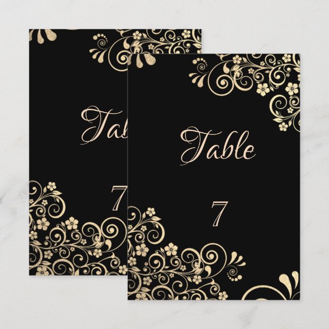 Élégant Chic Fleurs Or Table Carte (Devant / Derrière)