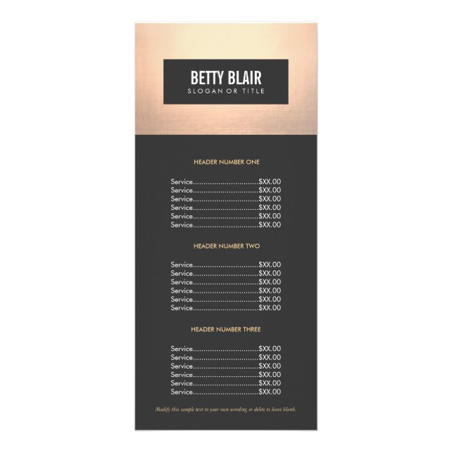 Elegant Chic Gold et Black Price List Menu (Devant)