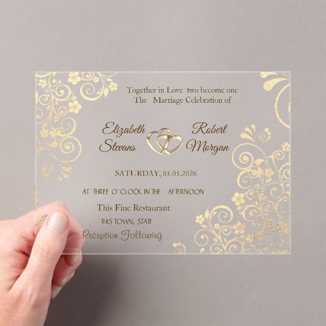 Elegant Chic Gold Flowers  Wedding Invitation (In situ (ordinateur de poche))