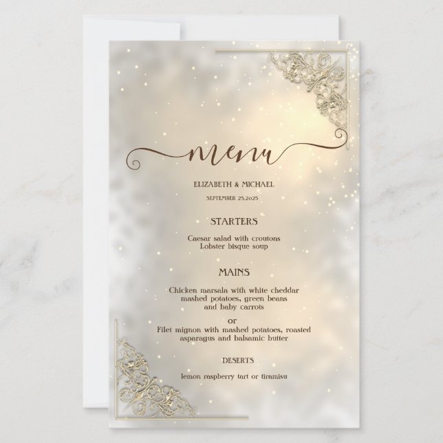 Elegant Chic Gold Frame Wedding Menu Card (Devant)