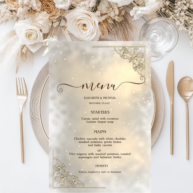 Elegant Chic Gold Frame Wedding Menu Card (Créateur téléchargé)