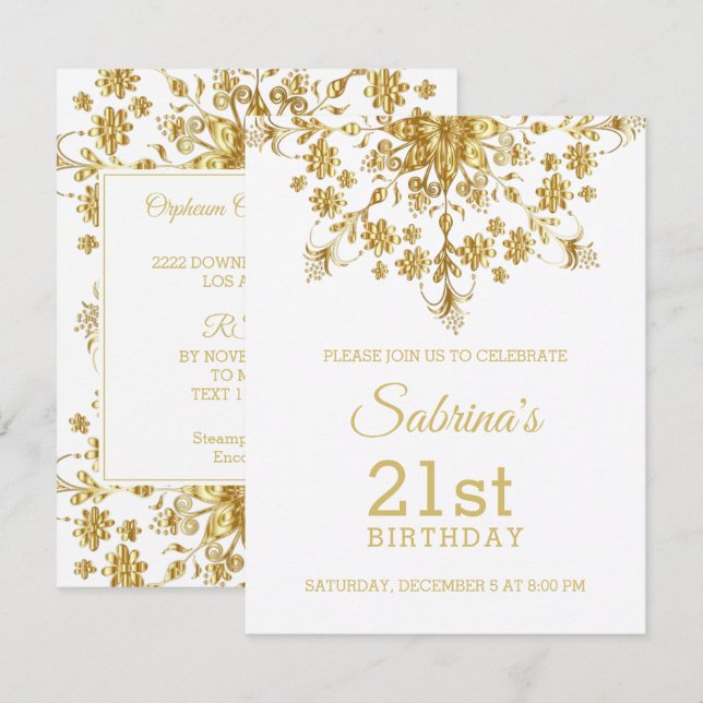 Elegant Chic Gold Invitation Anniversaire (Devant / Derrière)