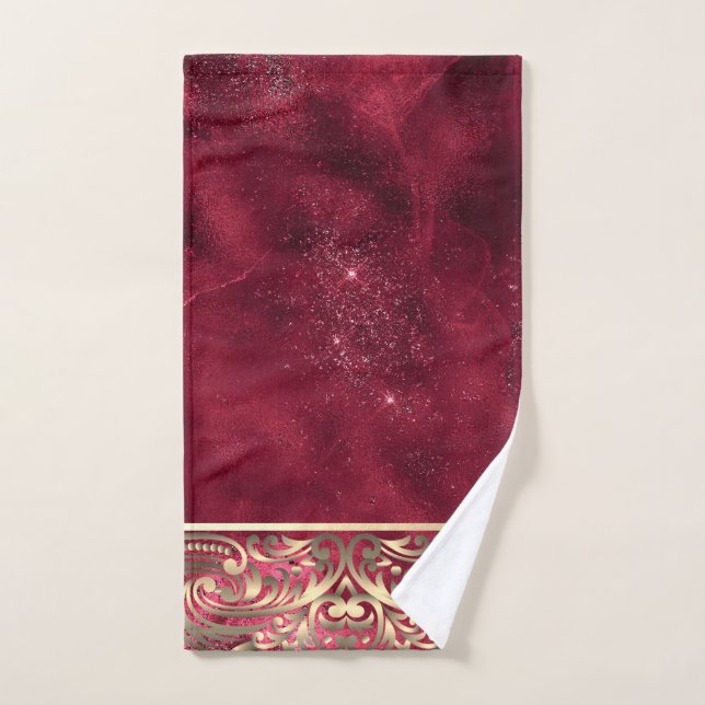 Elegant Chic Gold Swirls Sparkle Red (Serviette à main)