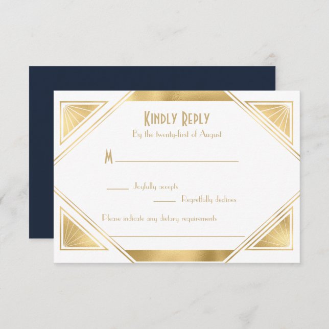 Elégant chic Great Gatsby Art Déco carte RSVP (Devant / Derrière)
