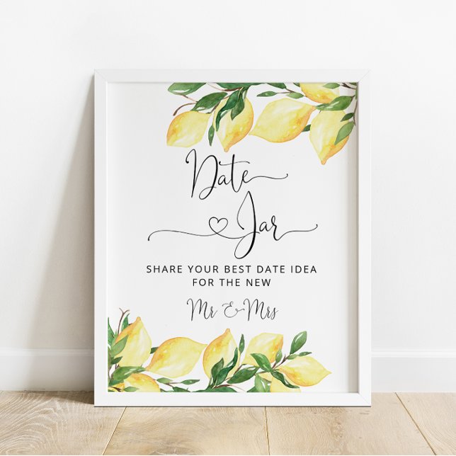 Elegant Chic Lemon Date Jar Poster Fête des mariée (Créateur téléchargé)
