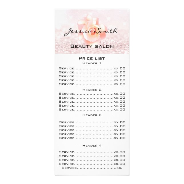 Elégant chic luxe moderne carte de menu rose glitt (Devant)