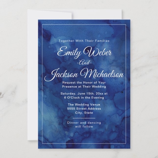 Élégant Chic Moderne Invitation de Mariage Bleu Nu (Devant)