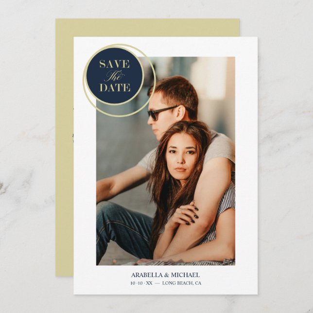 Elegant Chic Navy Gold Photo Sophisticated Wedding (Devant / Derrière)