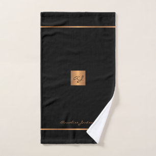 Élégant chic or noir moderne rayures monogrammées