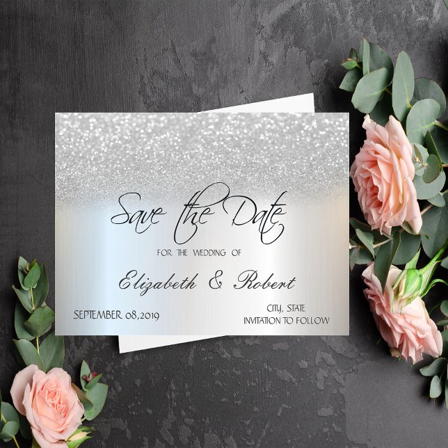 Élégant Chic Pailleté Argent Bokeh Save The Date (Créateur téléchargé)