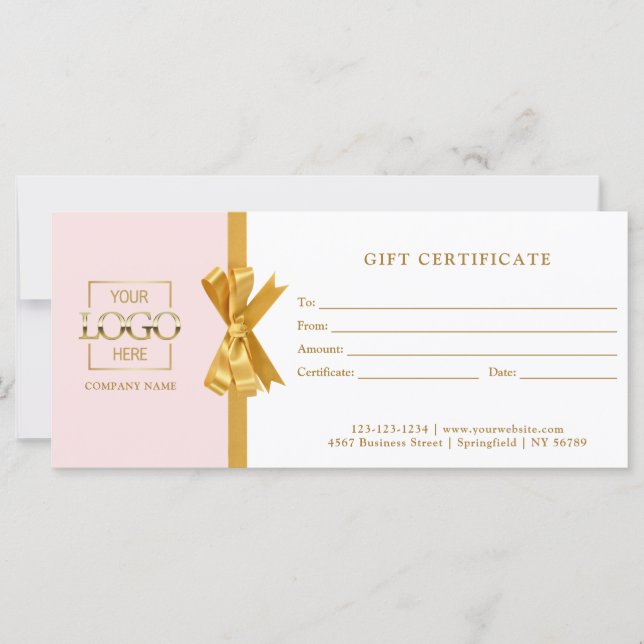 Elegant Chic Pink & Gold Business Gift Certificate (Devant)